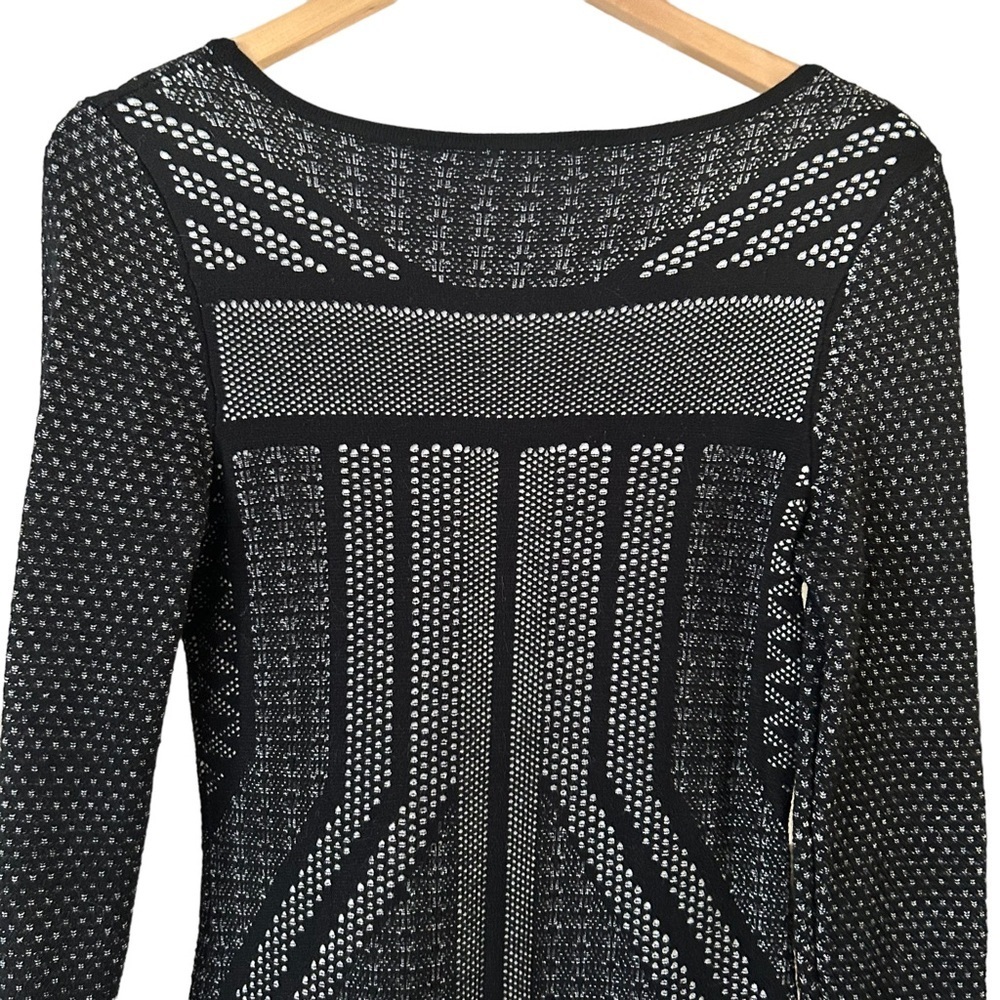 Black And White Jacquard Women's Body Con Dex Long Sleeve Dress Size Small - Picture 5 of 14
